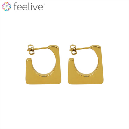 Geometric Square Hoop Earrings in Titanium gold - Feelive