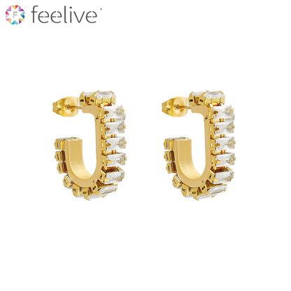 U Shaped Zircon Gold Plated Titanium Huggie Earrings