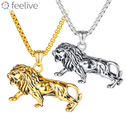 Lion Men Necklace in Titanium - Feelive