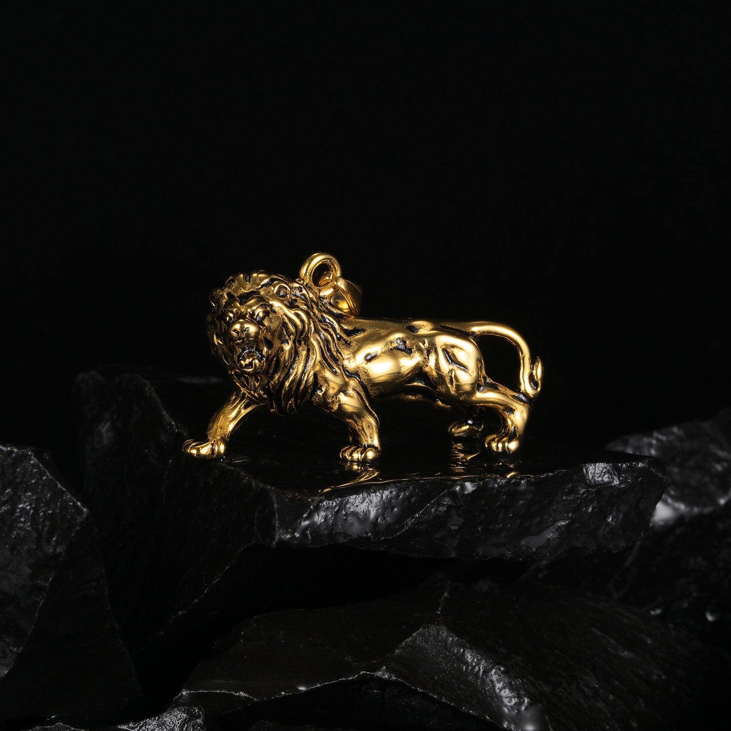 Lion Men Necklace in Titanium gold