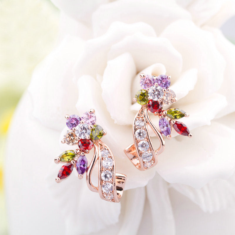 Colorful Dream Zircon Jewellery Set in Sterling Silver bouquet earrings front