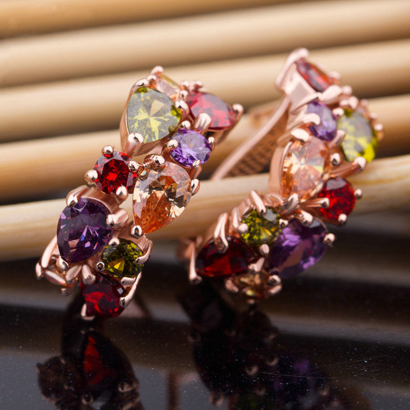 Colorful Dream Zircon Jewellery Set in Sterling Silver flower cluster earrings front