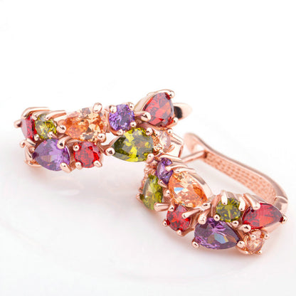 Colorful Dream Zircon Jewellery Set in Sterling Silver flower cluster earrings front