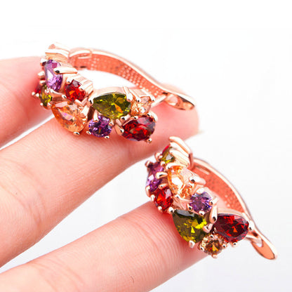 Colorful Dream Zircon Jewellery Set in Sterling Silver flower cluster earrings side