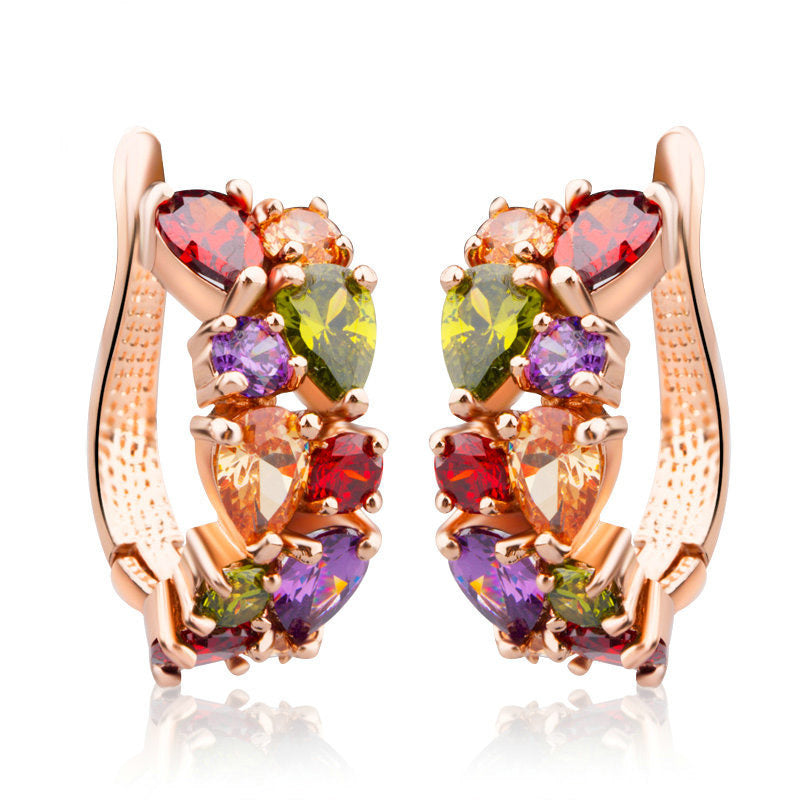 Colorful Dream Zircon Jewellery Set in Sterling Silver flower cluster earrings