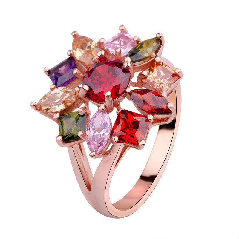 Colorful Dream Zircon Jewellery Set in Sterling Silver flower ring