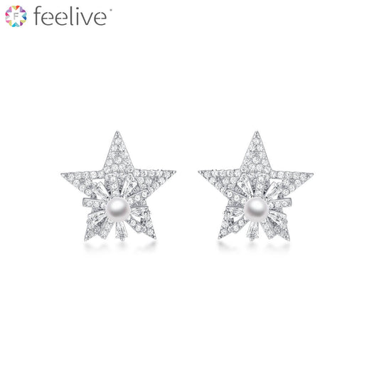 Star Snowflake Rotating Pearl Zircon Earrings in Sterling Silver - Feelive