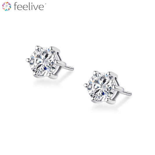 Solitaire Prong Setting Zircon Stud Earrings in Sterling Silver 6mm - Feelive