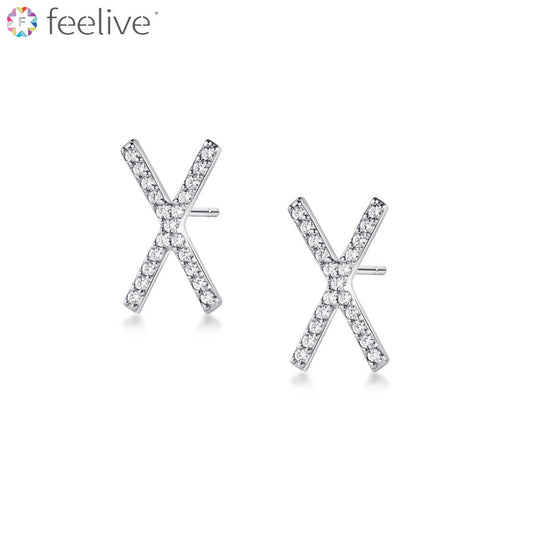 X Shaped Zircon Stud Earrings in Sterling Silver - Feelive