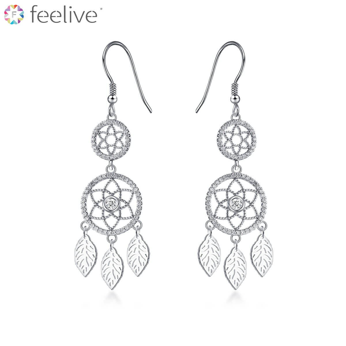 Dreamcatcher Zircon Drop Earrings in Sterling Silver - Feelive