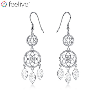 Dreamcatcher Zircon Drop Earrings in Sterling Silver - Feelive