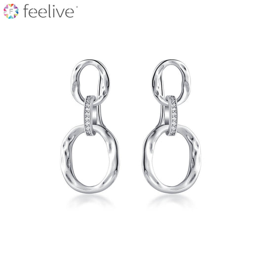 O-shaped Link Zircon Drop Earrings in Sterling Silver - Feelive