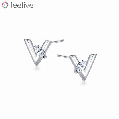 V Shaped Zircon Stud Earrings in Sterling Silver - Feelive