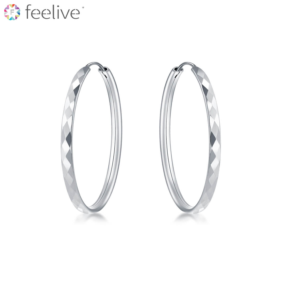 Rhombus Pattern Hoop Earrings in Sterling Silver - Feelive