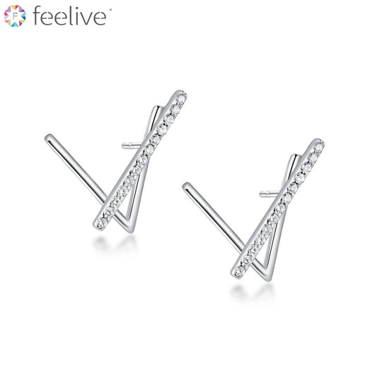 V I Cross Zircon Stud Earrings in Sterling Silver - Feelive