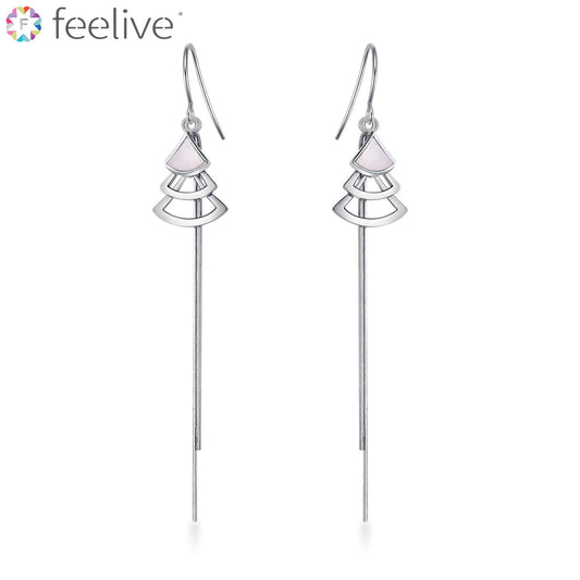 Shell Tassel Chain Drop Earrings in Sterling Silver - Feelive