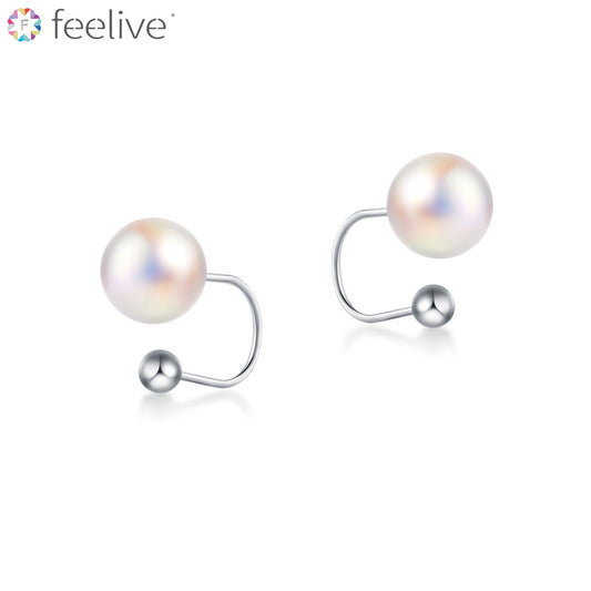 Resin Imitation Pearl Hook Earrings in Sterling Silver - Feelive