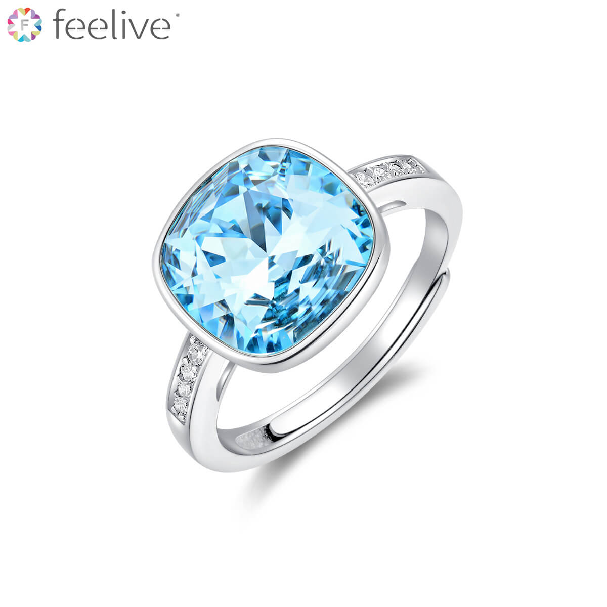 Solitaire Color Swarovski Crystal Ring in Sterling Silver blue - Feelive