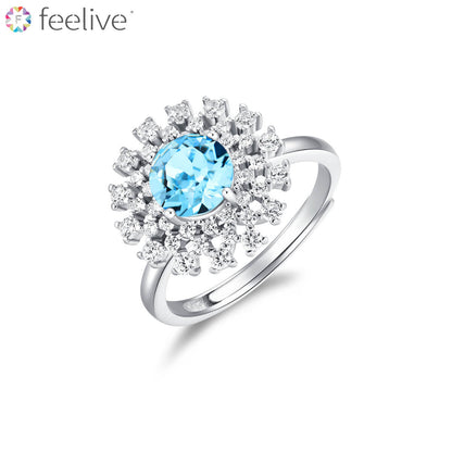 Snowflake Swarovski Crystal Ring in Sterling Silver blue - Feelive