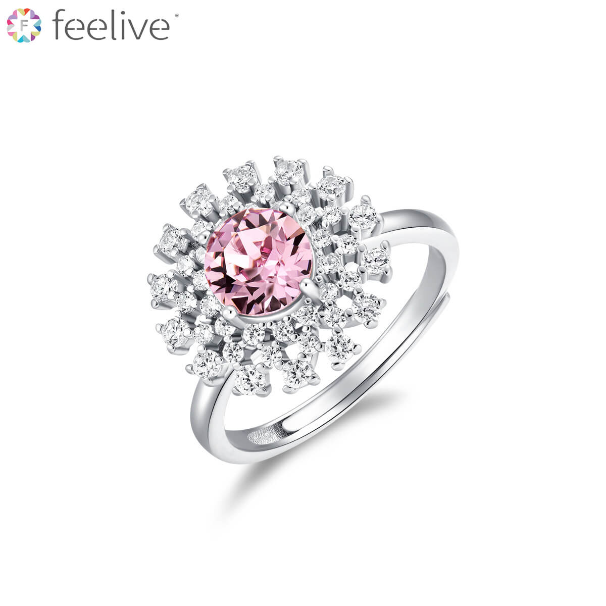 Snowflake Swarovski Crystal Ring in Sterling Silver pink - Feelive