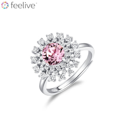 Snowflake Swarovski Crystal Ring in Sterling Silver pink - Feelive