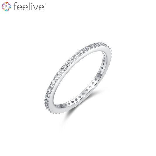 Circle Zircon Inlaid Eternity Ring in Sterling Silver - Feelive