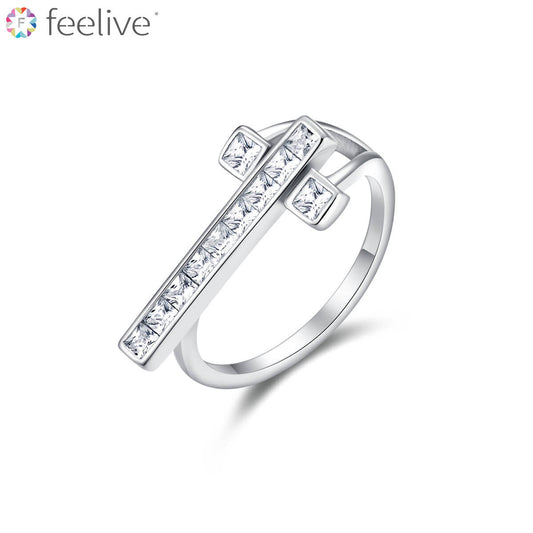 Big Cross Zircon Ring in Sterling Silver - Feelive