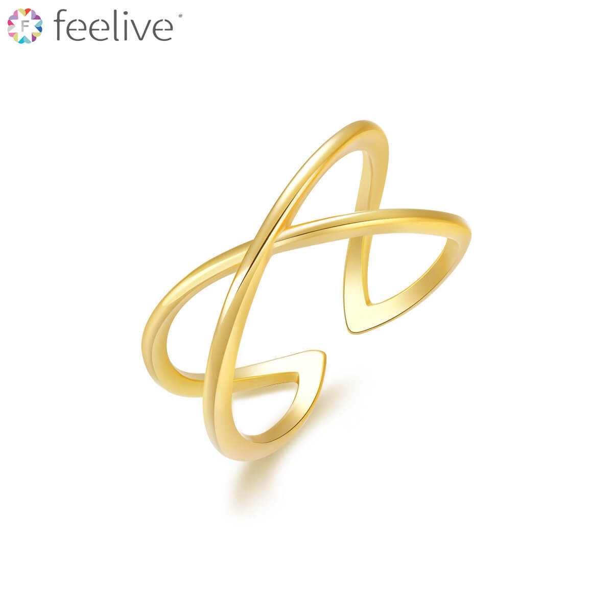 Infinite Cross Golden Open Ring in Sterling Silver - Feelive