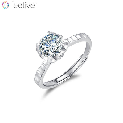 Crinkle Solitaire Zircon Ring in Sterling Silver - Feelive