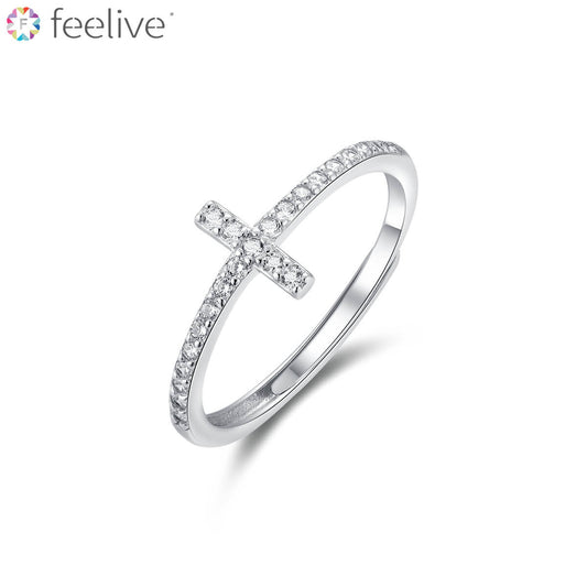 T Cross Zircon Ring in Sterling Silver - Feelive