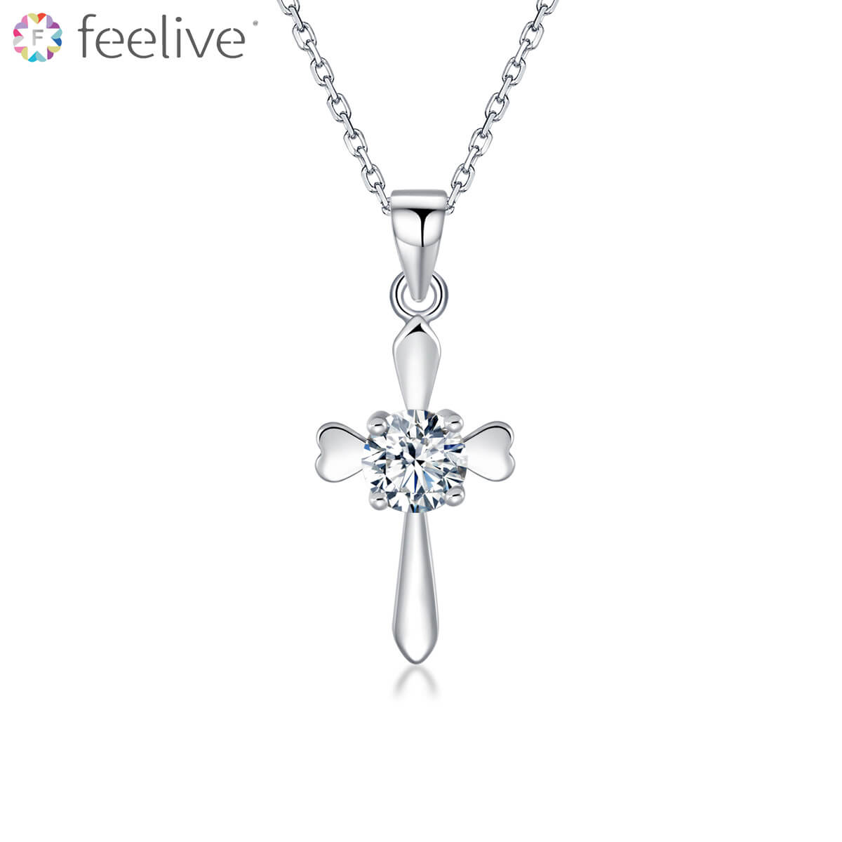 Love Cross Zircon Pendant in Sterling Silver - Feelive