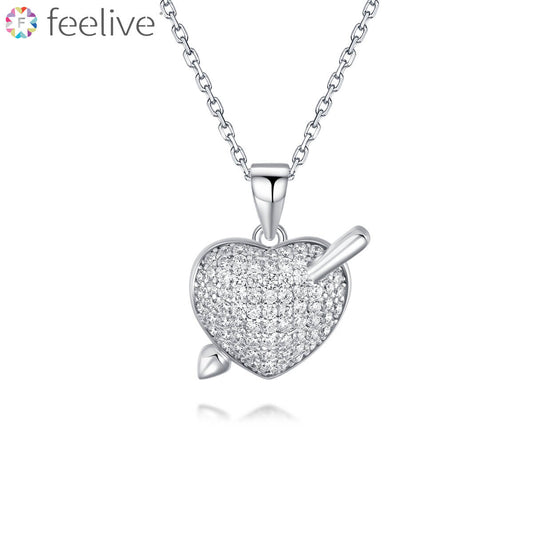 Cupid Arrow and Heart Zircon Pendant in Sterling Silver - Feelive