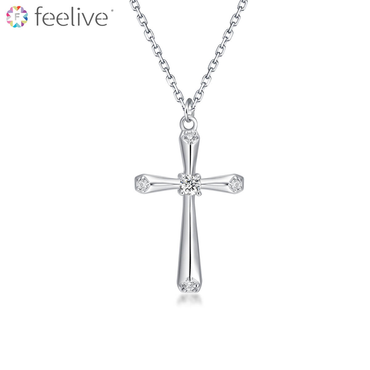 Cross Zircon Necklace in Sterling Silver - Feelive