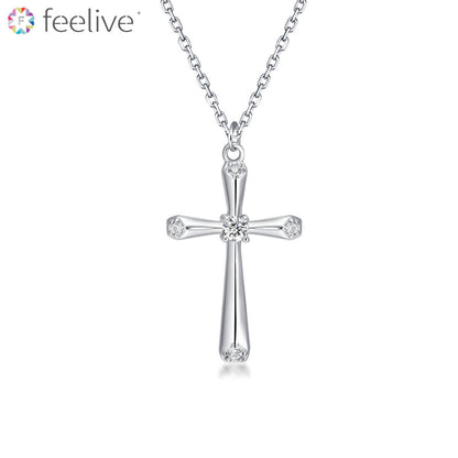 Cross Zircon Necklace in Sterling Silver - Feelive