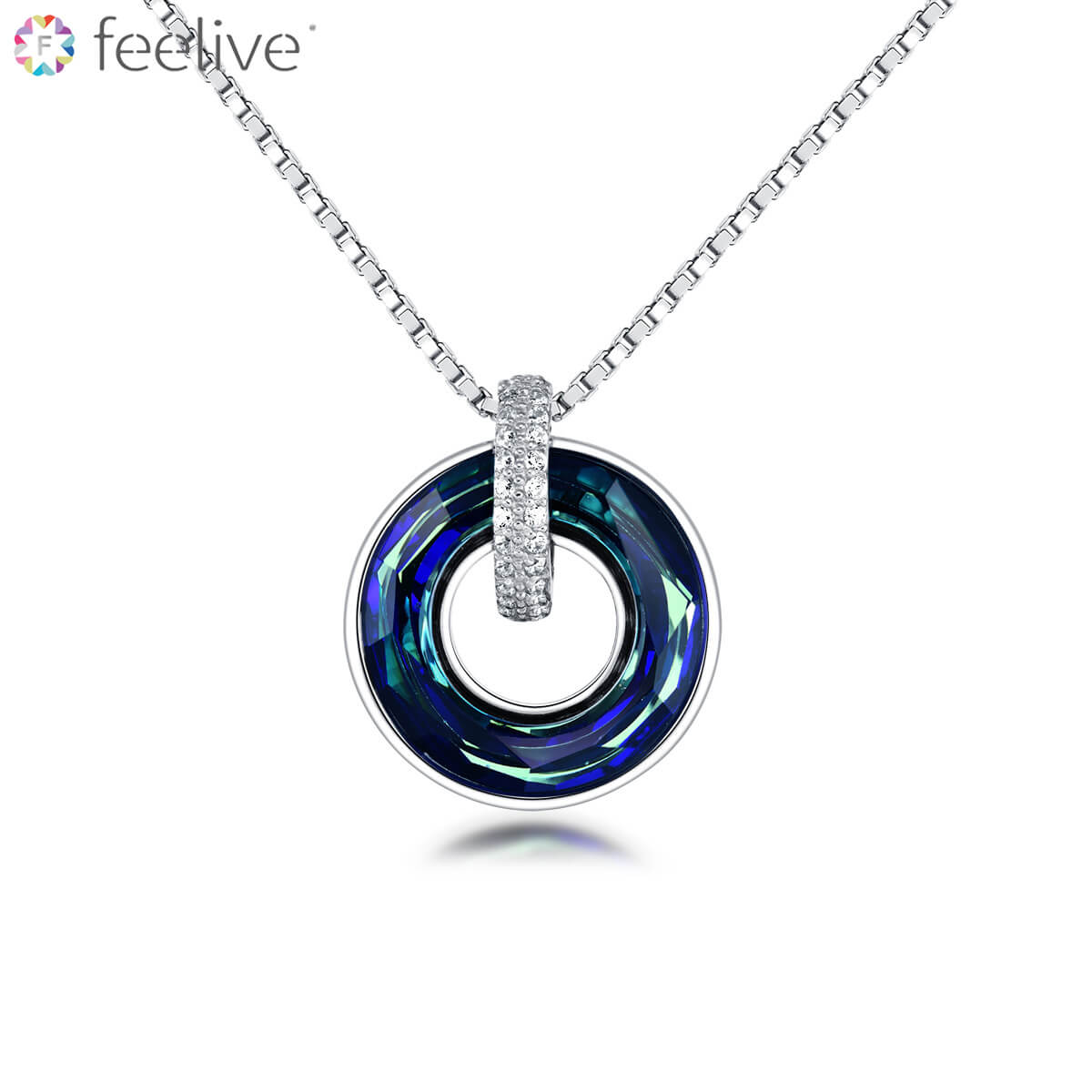 Green and Blue Swarovski Crystal Necklace in Sterling Silver - Feelive