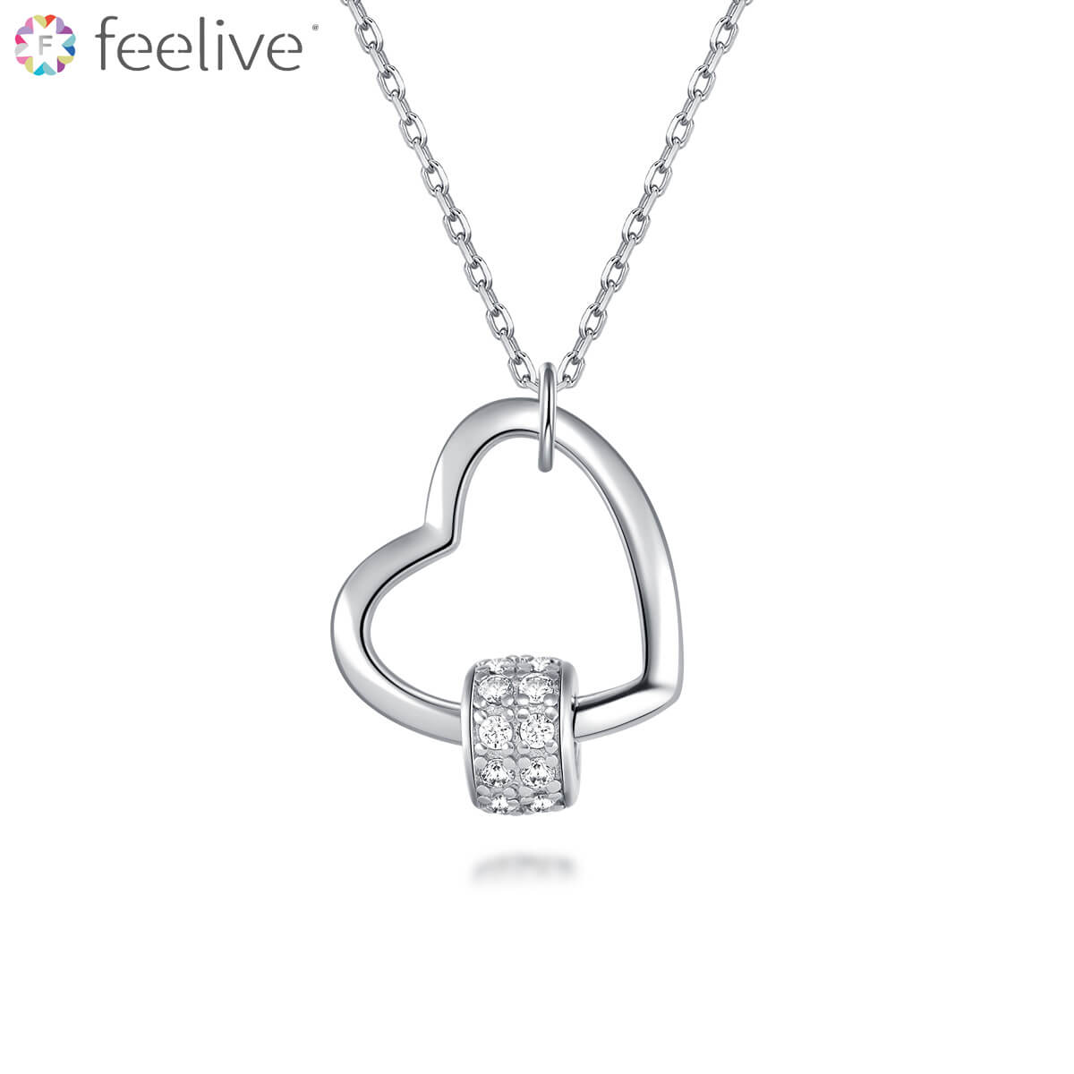 Heart Buckle Zircon Necklace in Sterling Silver - Feelive