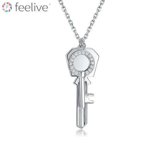 Dual Key Zircon Necklace in Sterling Silver - Feelive