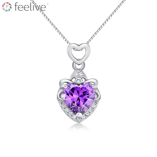 Purple Heart Zircon Necklace in Sterling Silver - Feelive