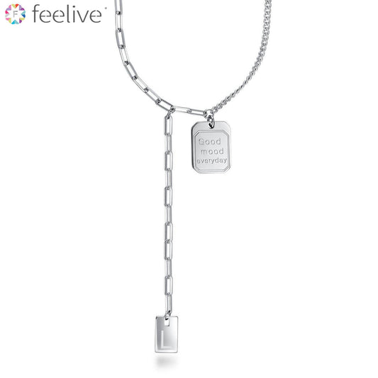 Letter L Good Mood Y Necklace in Sterling Silver - Feelive