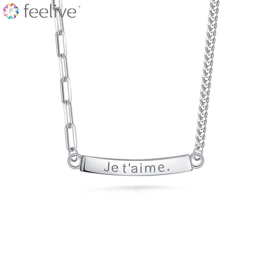 Multilingual Love Bar Pendant Necklace in Sterling Silver - Feelive