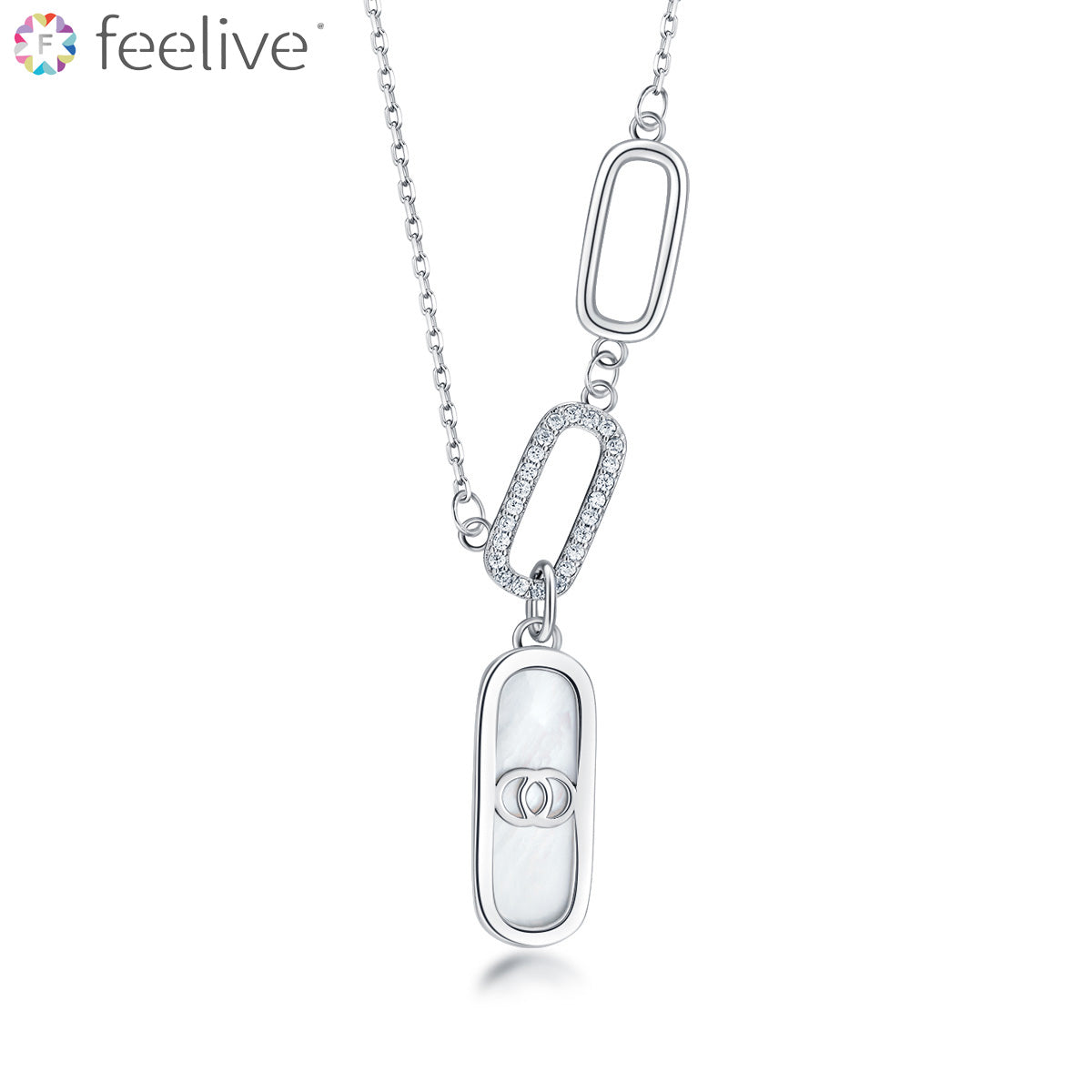 Infinite Oval Shell Zircon Necklace in Sterling Silver - Feelive