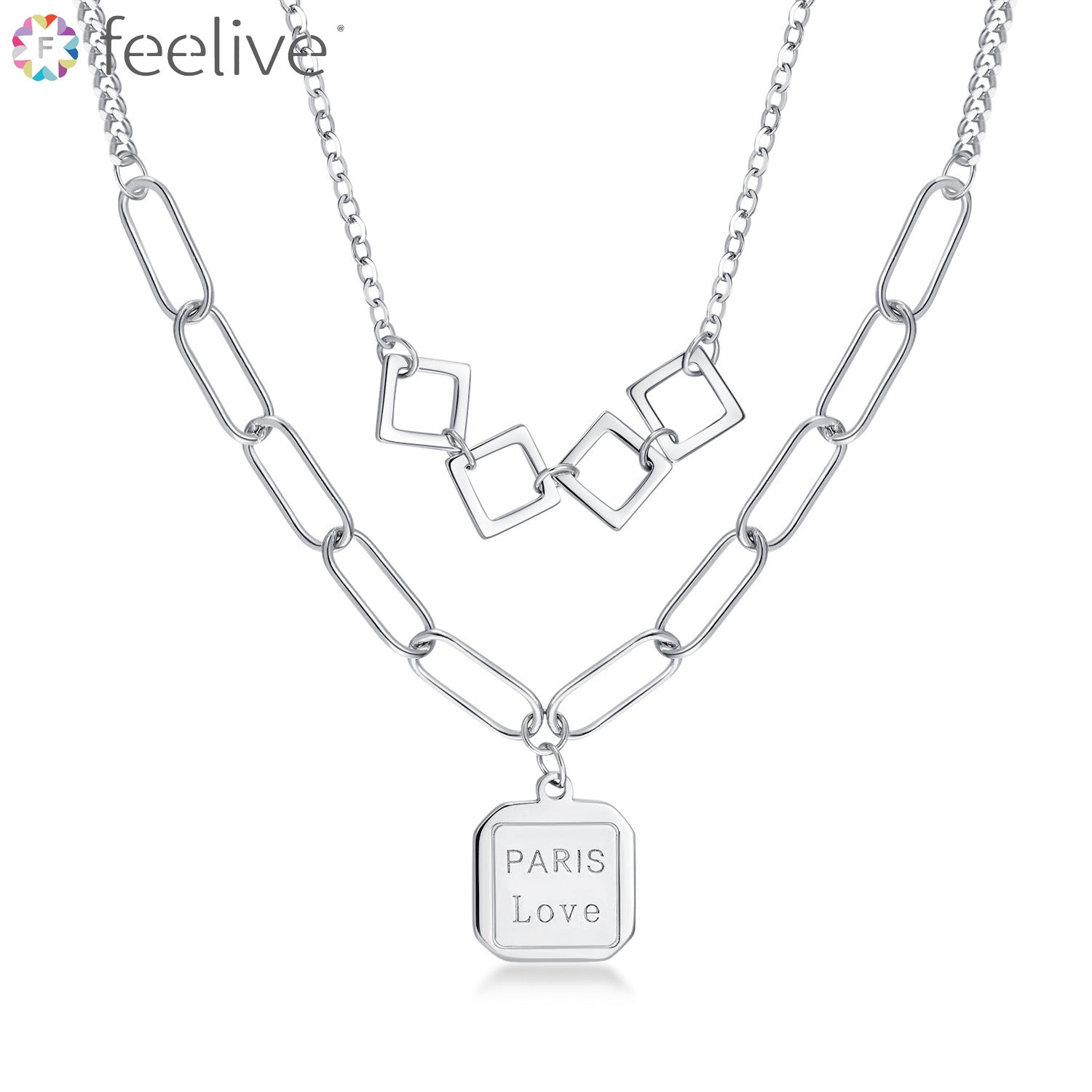 Paris Love Layered Necklace in Sterling Silver - Feelive