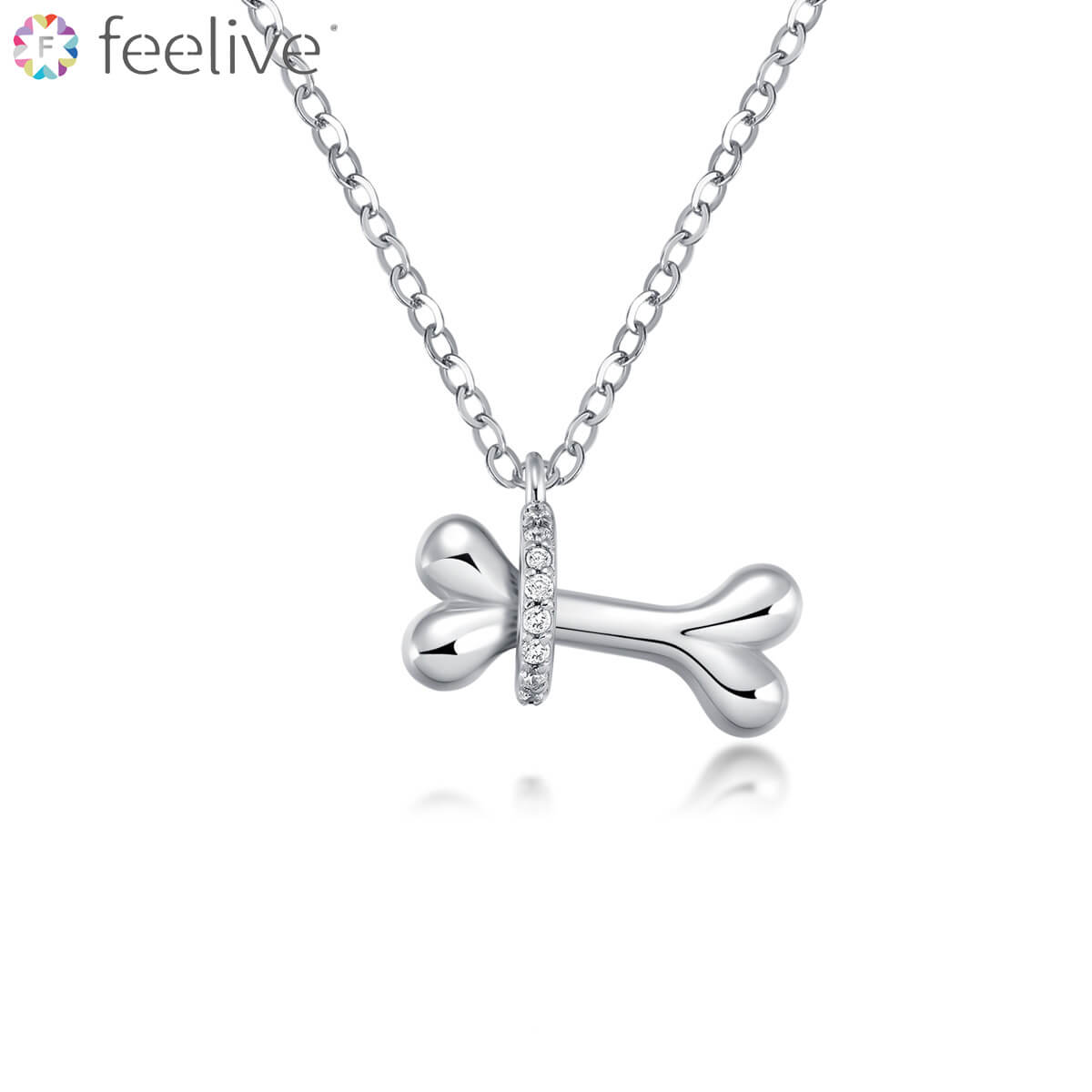 Dog's Bone Zircon Necklace in Sterling Silver - Feelive