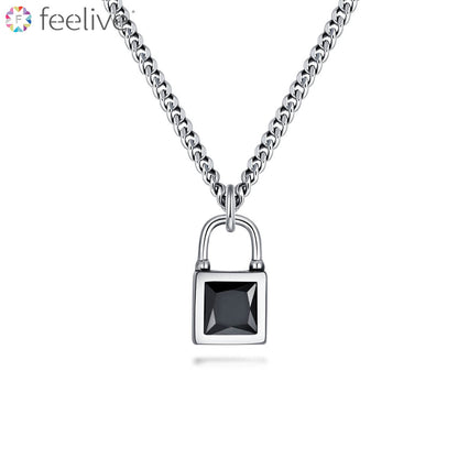 Black Lock Zircon Necklace in Sterling Silver - Feelive