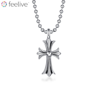 Chrome Shaped Cross Necklace in Sterling Silver - Feelive