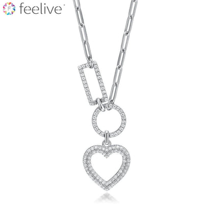 Heart Geometric Zircon Necklace in Sterling Silver - Feelive