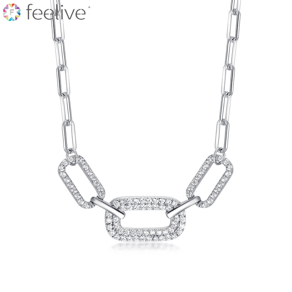 Paperclip Chain Zircon Necklace in Sterling Silver - Feelive