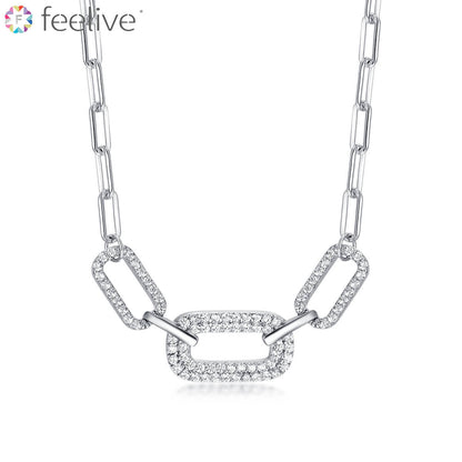 Paperclip Chain Zircon Necklace in Sterling Silver - Feelive