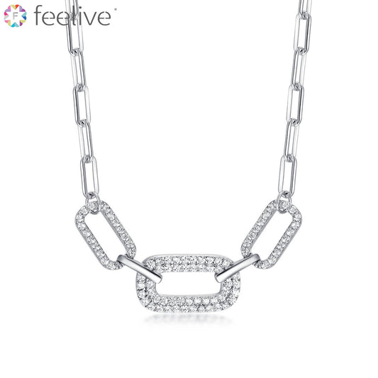 Paperclip Chain Zircon Necklace in Sterling Silver - Feelive