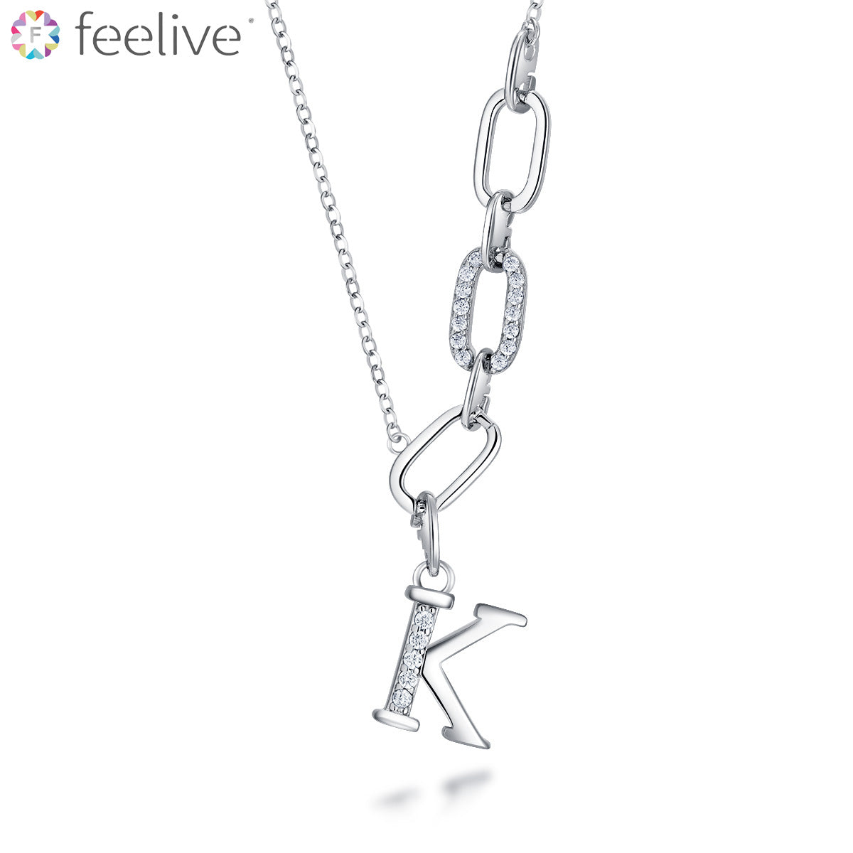 Letter K Paperclip Zircon Necklace in Sterling Silver - Feelive